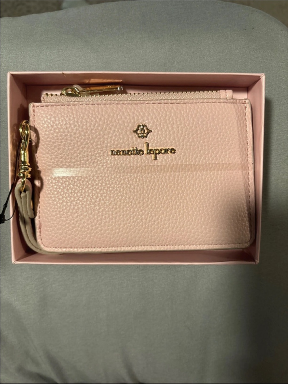 Nanette Lepore Pale Pink Pebbled Leather Wristlet Wallet with Gold Hardware